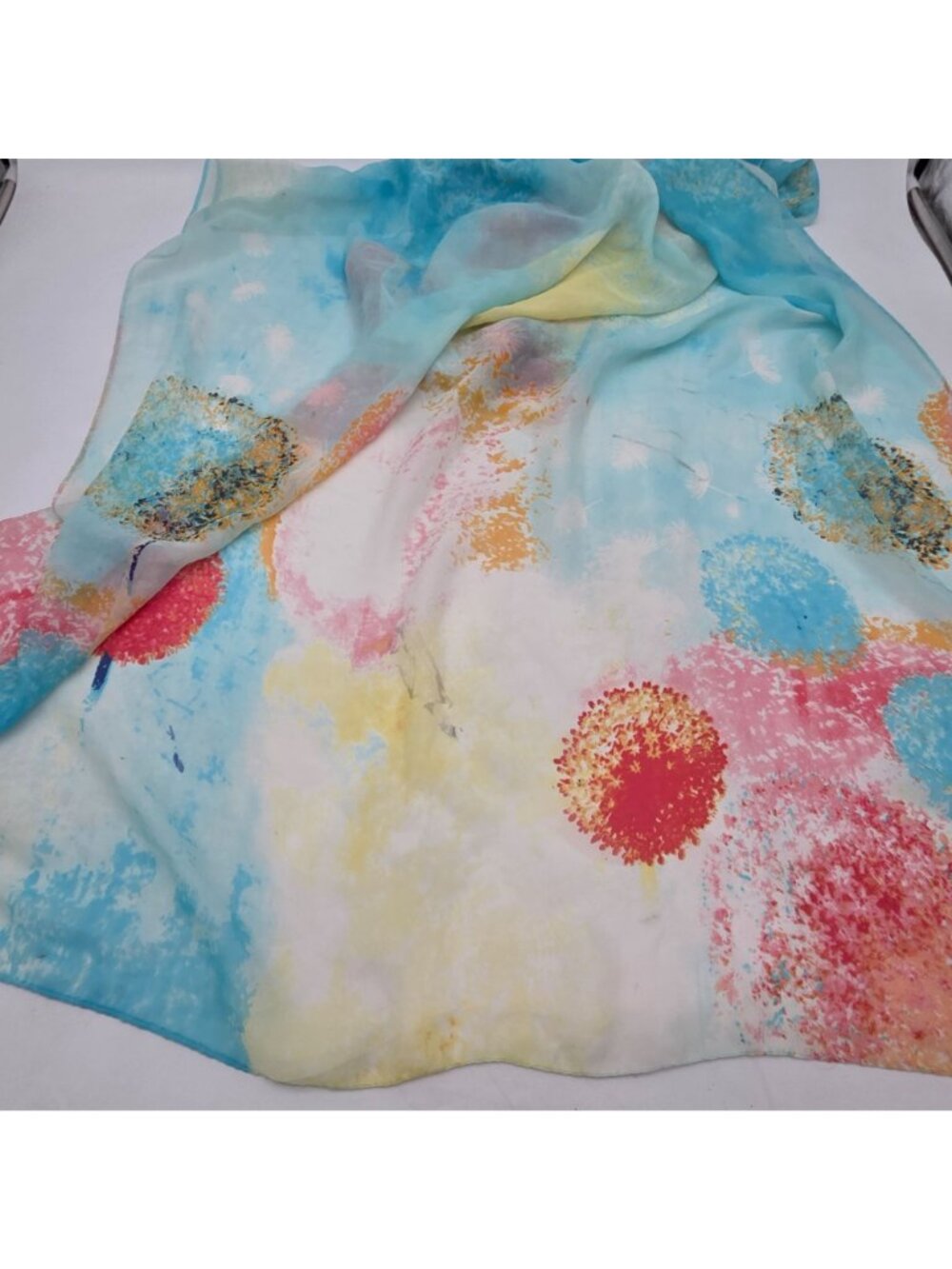 Colorful Sheer Scarf With Abstract Tree Print Lightweight Soft Wrap 72"x38" - Picture 4 of 8
